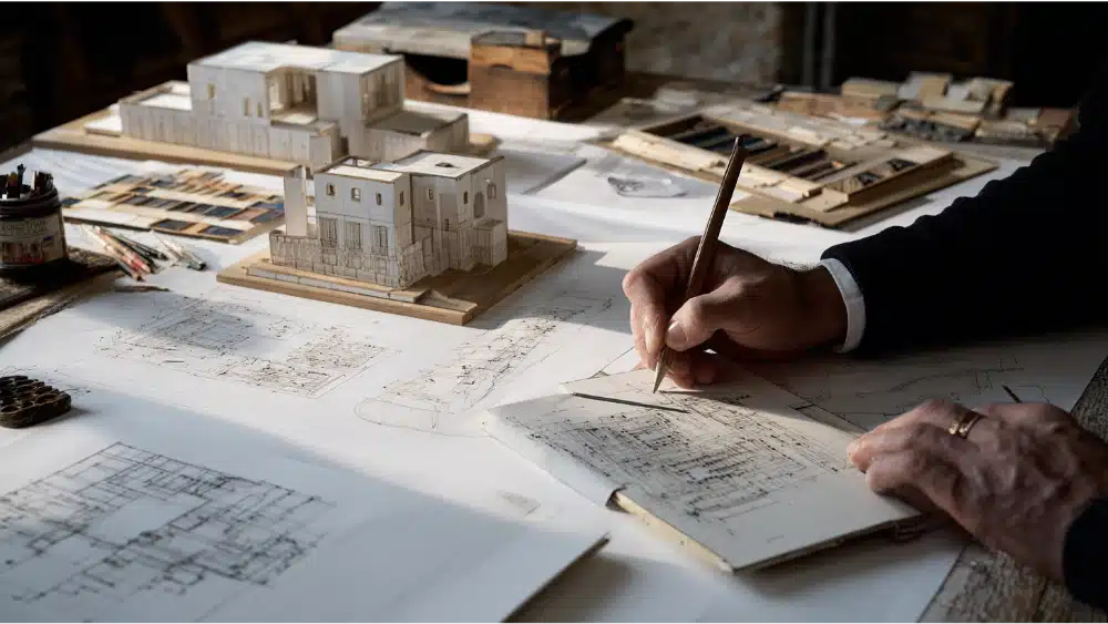 a man drafting design build plans